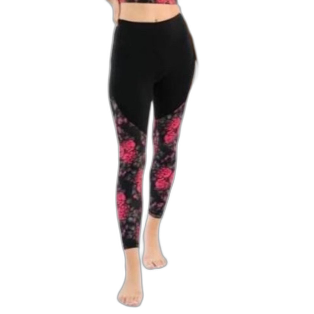 Zyia Active Women's Black Red Rose Print Pocketed 7/8 Leggings Size M